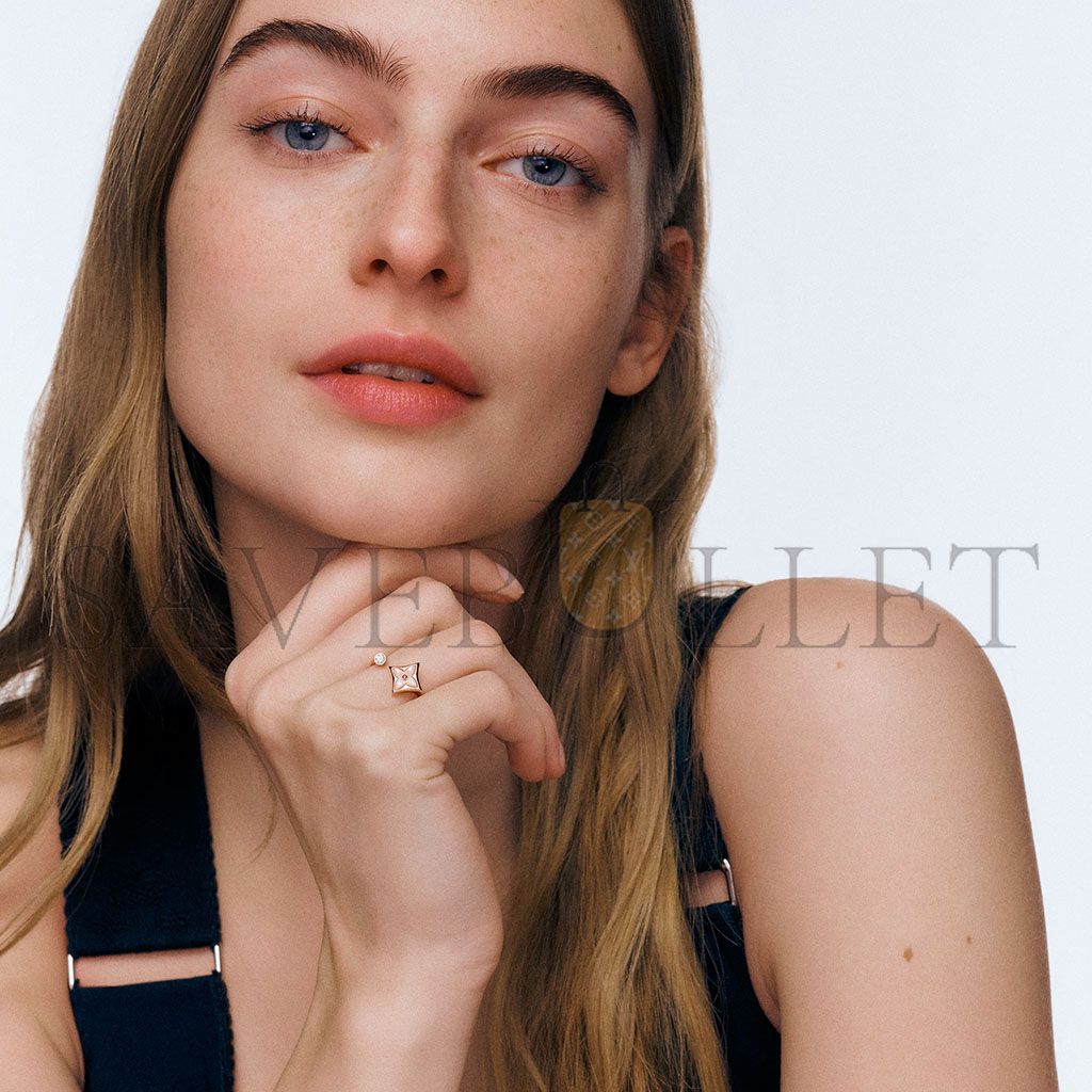 l**is V*t*n color blossom mini star rose gold, pink mother-of-pearl and diamond ring q9n07a